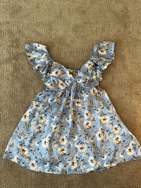 Light Blue Floral Ruffle satin Sundress